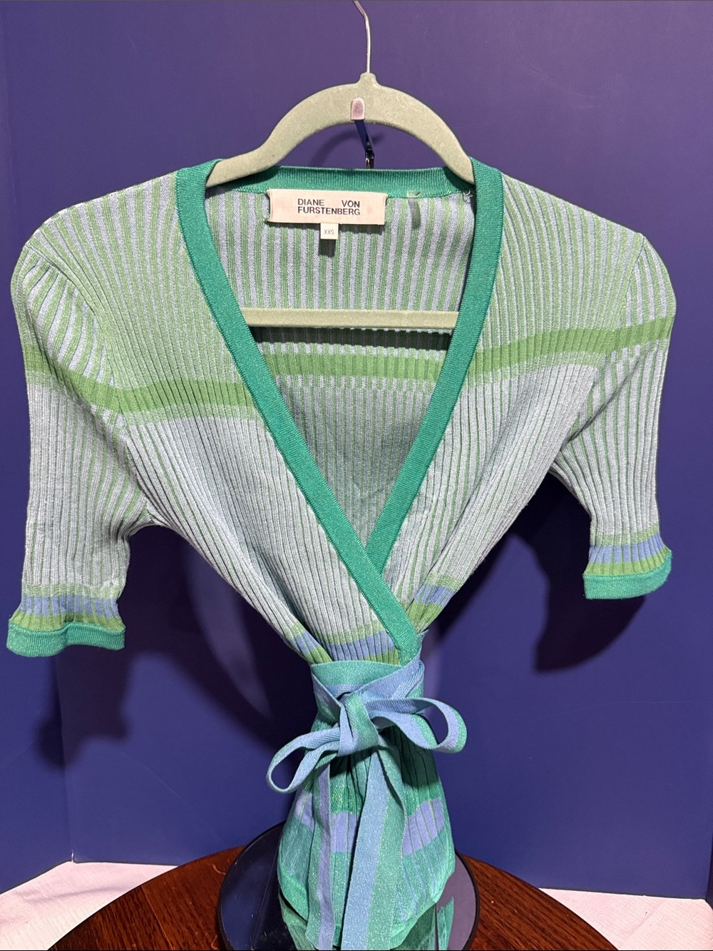 Diane von Furstenberg Mint and Lavender Striped Wrap Cardigan